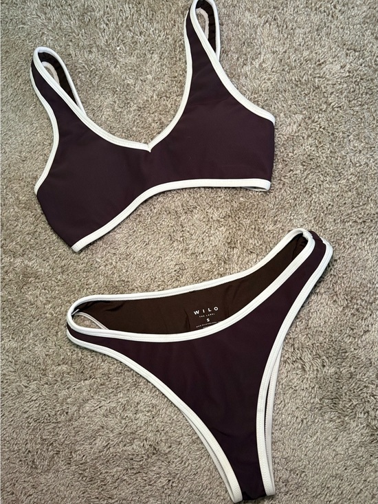 Wilo The Label Other - NWOT Wilo The Label Ribbed Bikini Set Brown Cream Trim Two Piece Swimsuit Small